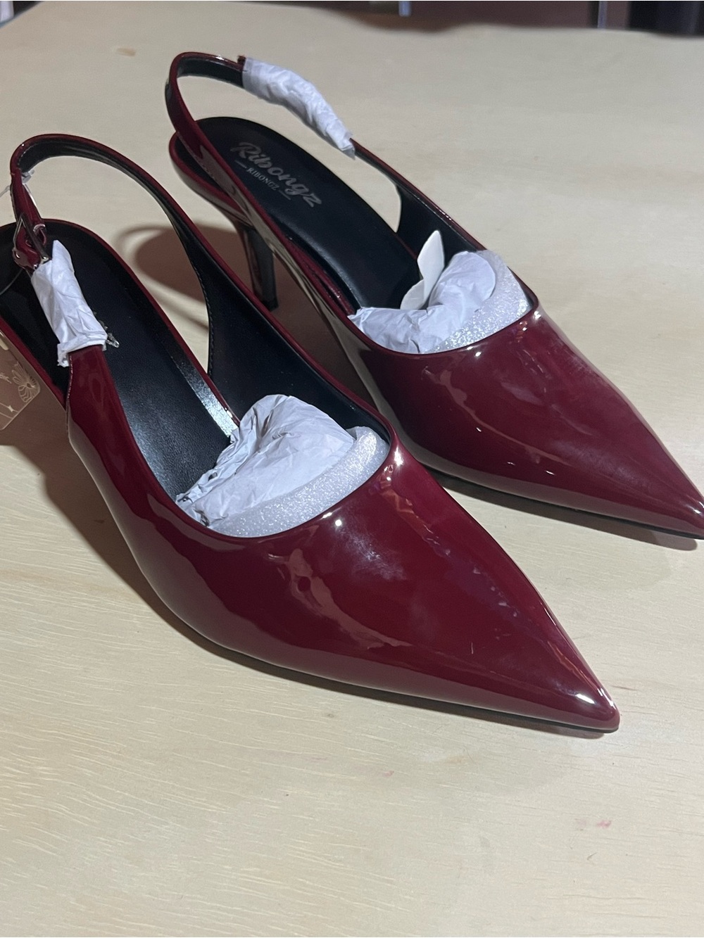 Rampage Burgundy Patent Pointed Slingback Heels